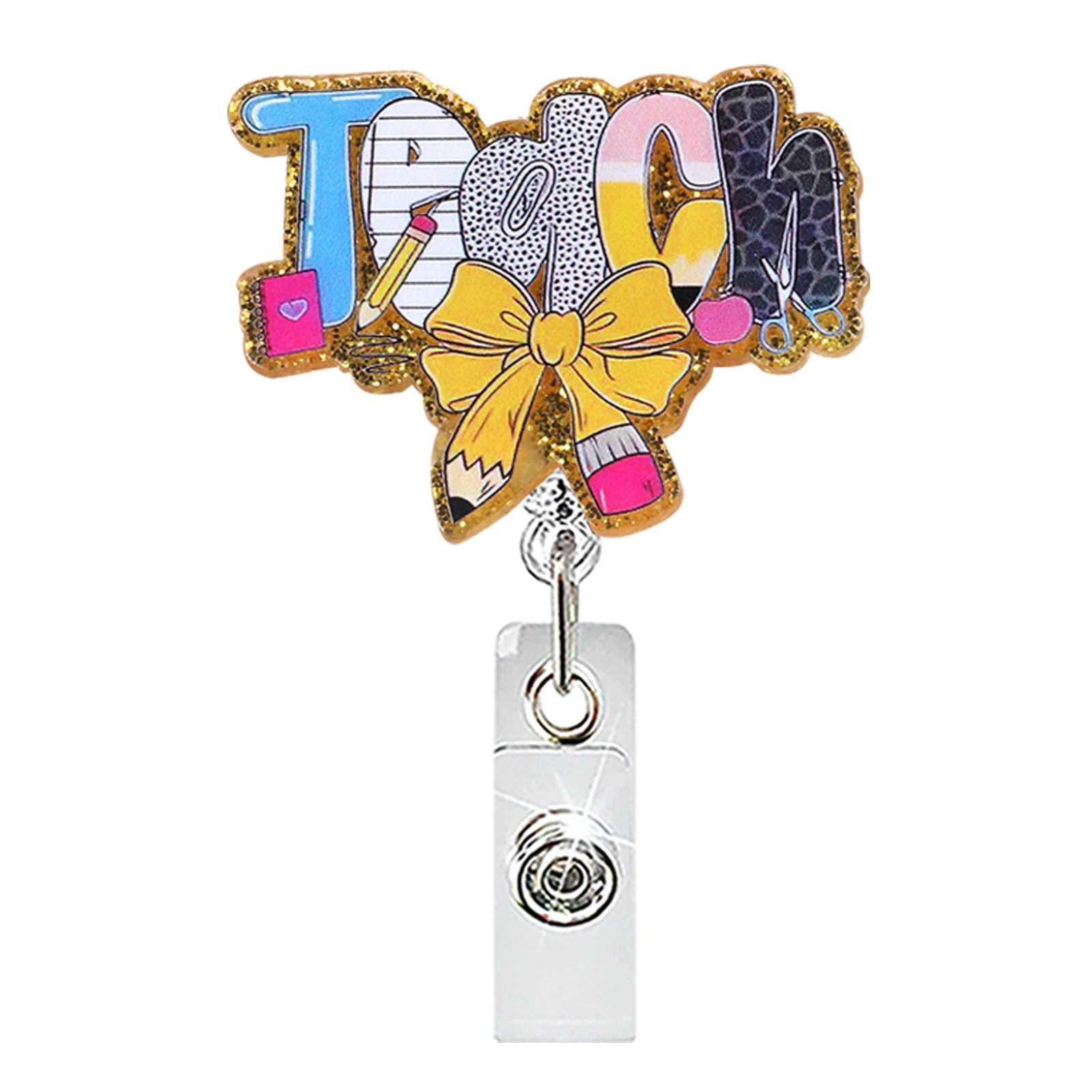 Wholesale Teacher-Themed Retractable Badge Holder,  Abs Plastic,  ID Card and Car Key Accessory