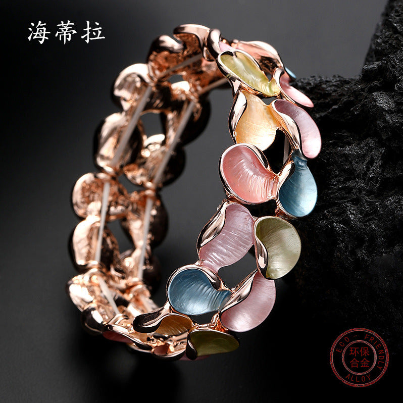 Wholesale  two rows colorful petal alloy elastic bracelet