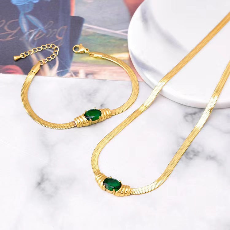 Wholesale Vintage Metal Snake Bone Chain Rhinestone Bracelet Necklaces Earrings Titanium Steel Necklace ACC-NE-Yibao004