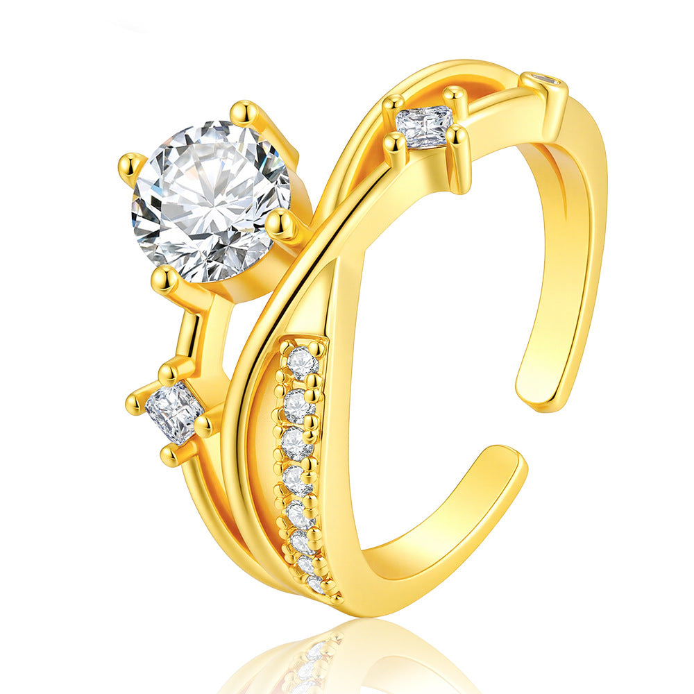 Wholesale Trendy Flower Design Gold Women S Ring Copper Zircon Jewelry Accessory Boutique Resale