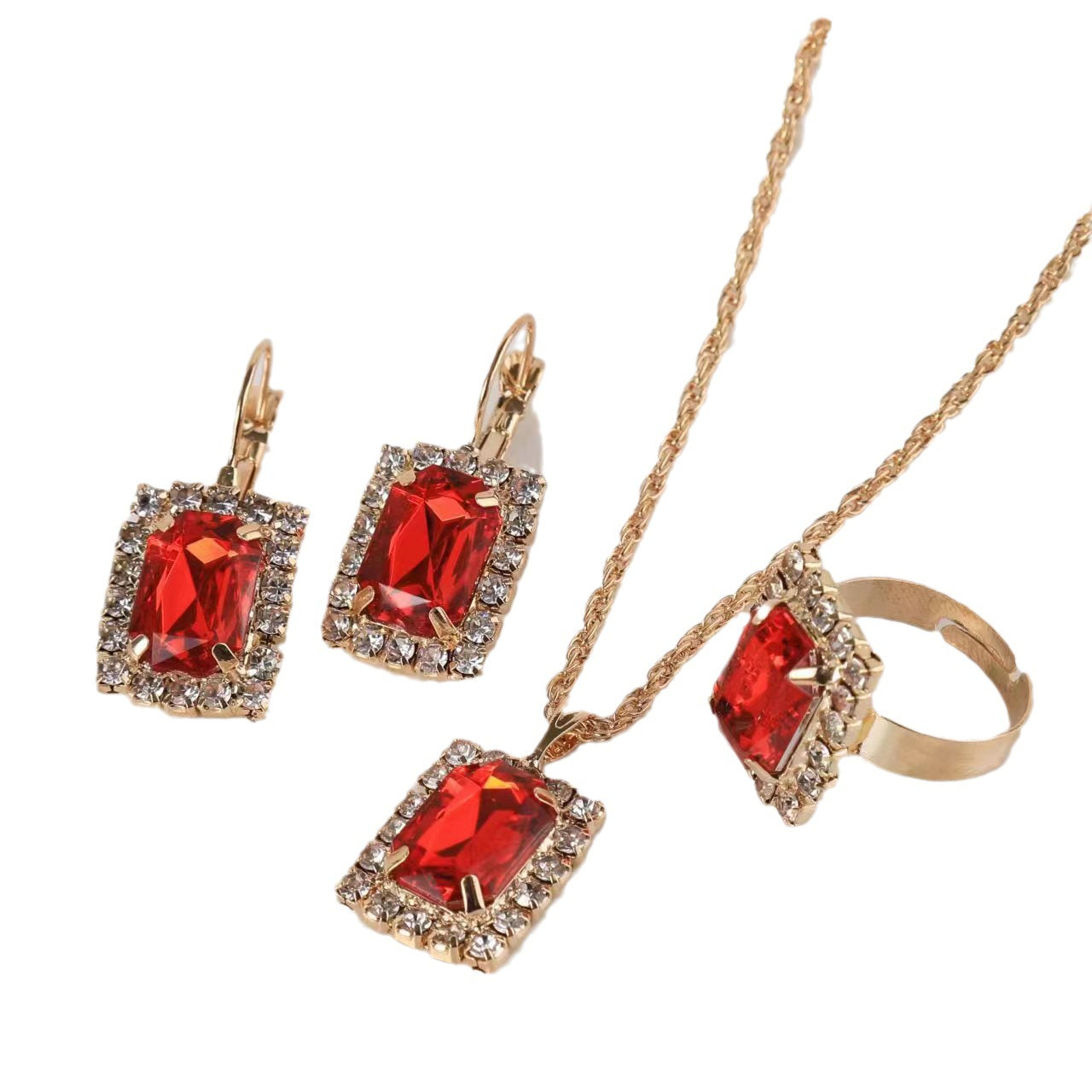 Wholesale Water Drop Heart Diamond Necklace Earring Set