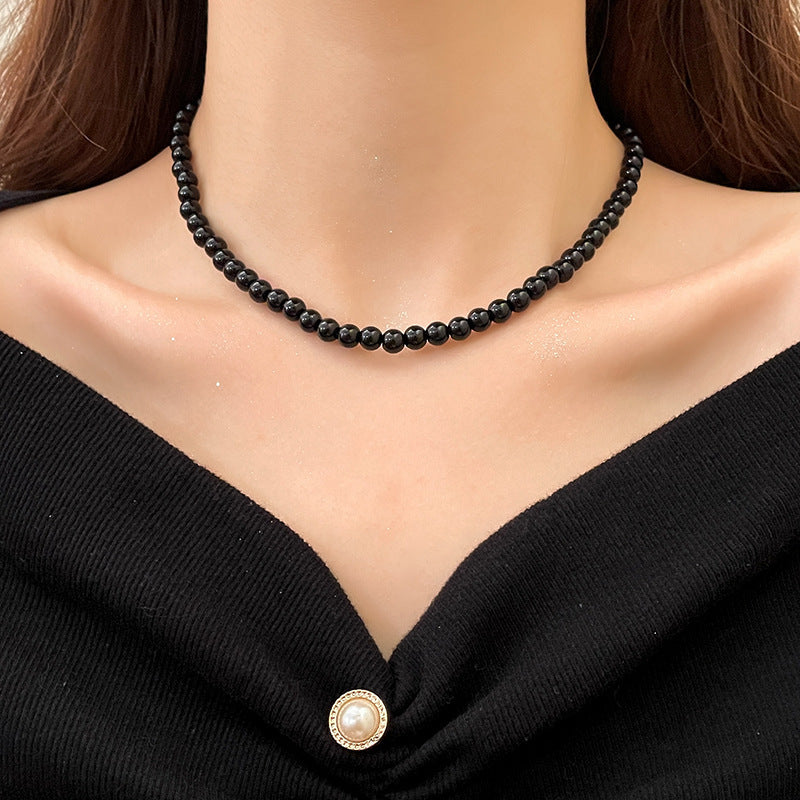 Wholesale Black Glass Pearl  Light Luxury  Pearl Necklace
