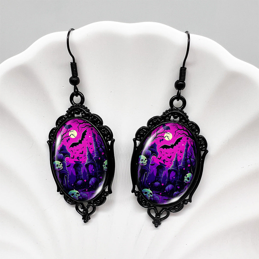 Wholesale Halloween Bloody Bat Oval Skull Earrings ACC-ES-XiangLian009
