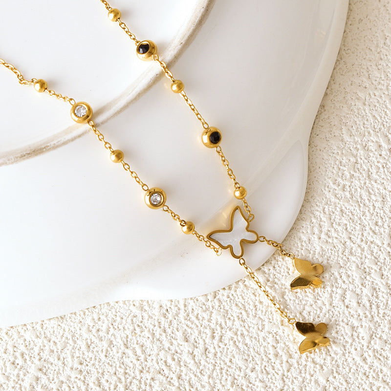 Wholesale Titanium Steel Plated 18K Gold Tassel Butterfly Anklet