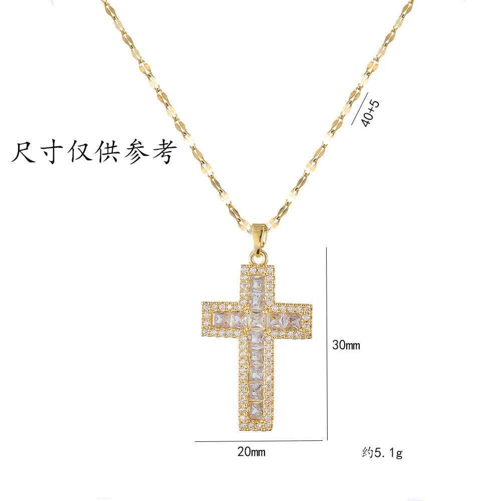 Wholesale Stylish Copper Zircon Cross Pendant Necklace Gold White Color Women S Fashion Accessory Boutique Gift