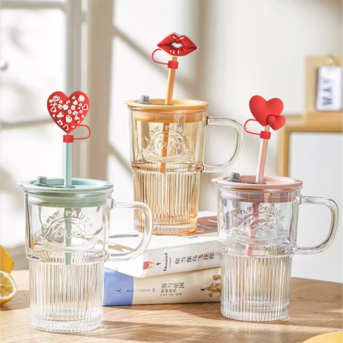 Wholesale Random 100pcs 10mm Straw Tube Cap Valentine's Day Love PVC Soft Rubber Straw Plugs ACC-SCR-RYY016