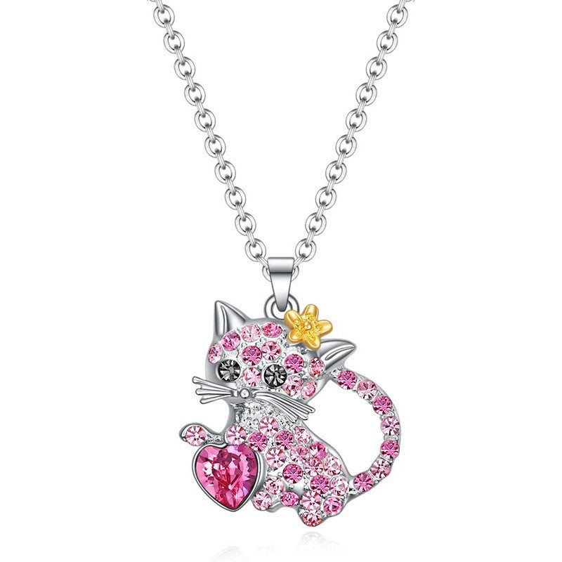 Wholesale  cute color cat diamond pendant simple jewelry  necklace