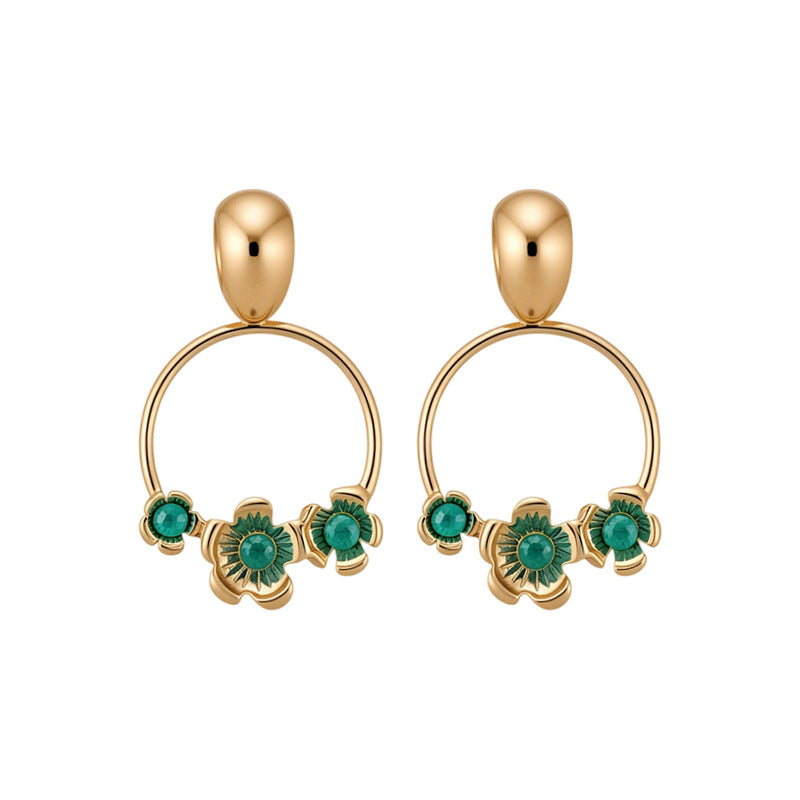 Wholesale Geometric Flower Earrings Silver Gold Blue Retro Style Fashion Jewelry Accessory