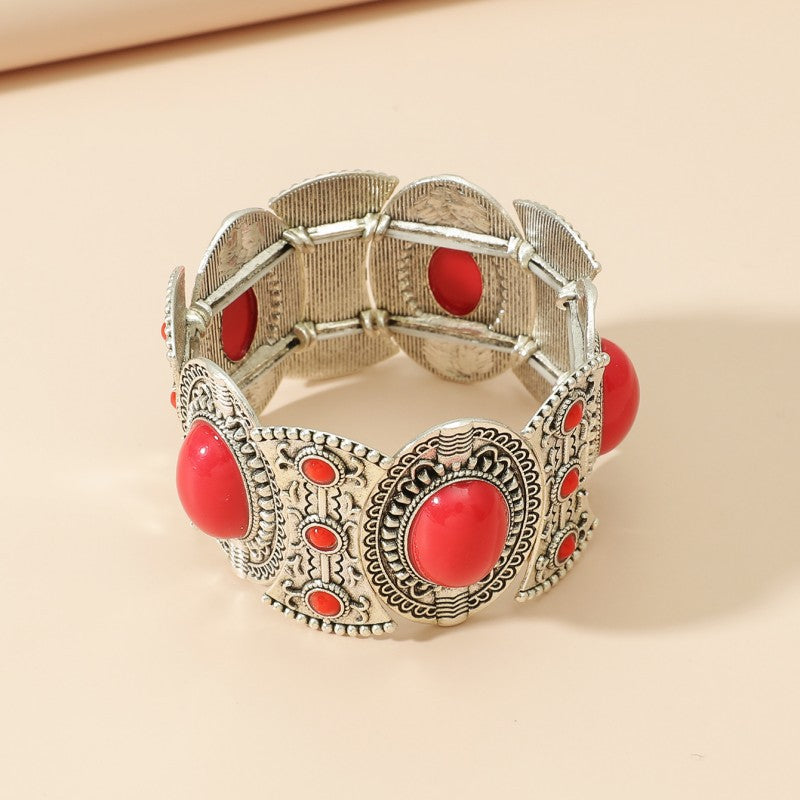 Wholesale Ethnic Style Retro Alloy Turquoise Elastic Bracelet Bohemian Bracelet ACC-BT-JunJie004