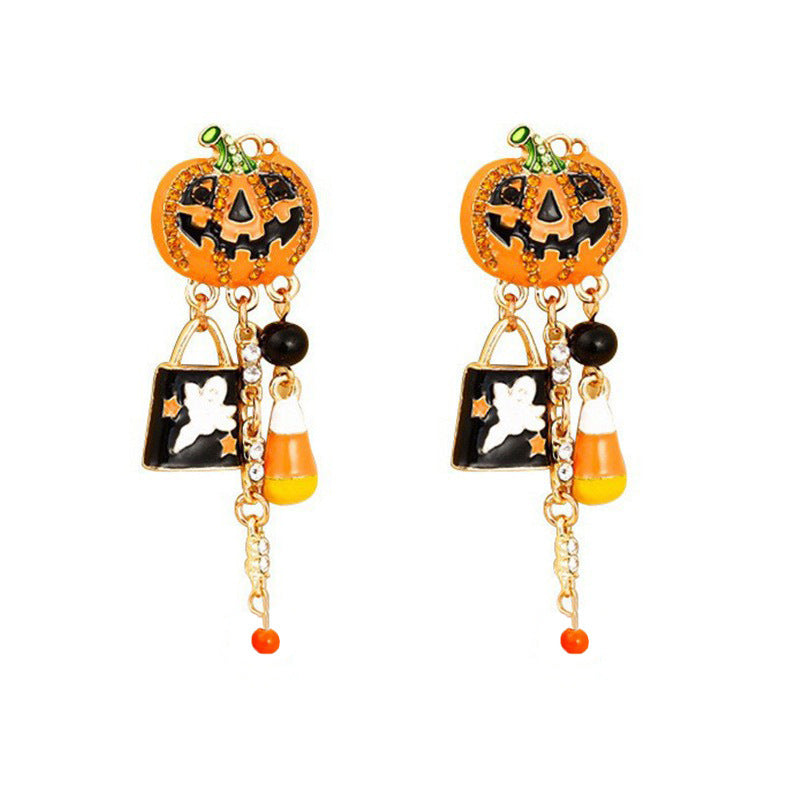 Wholesale Oil-Dripping Pumpkin  Tassel Earrings