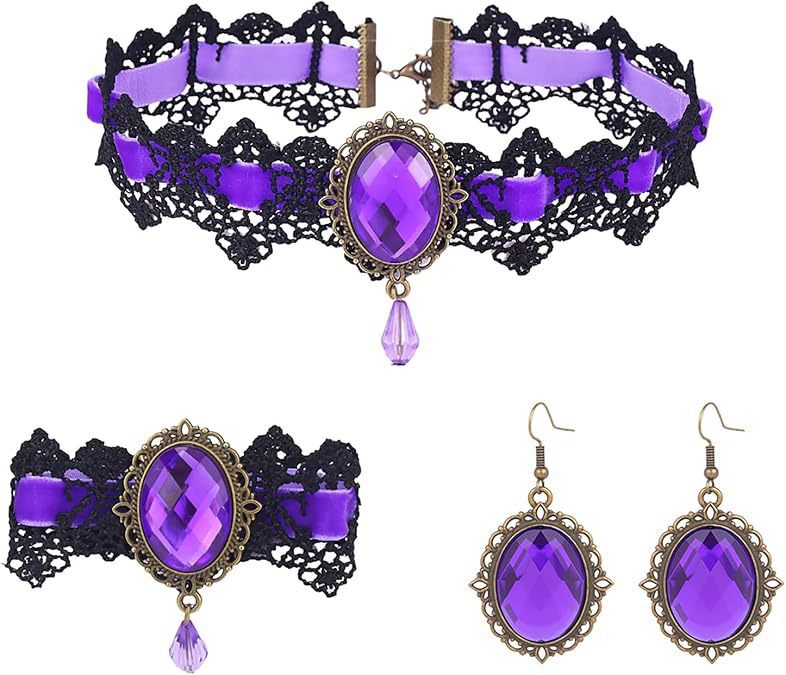 Wholesale Gothic Lace Choker Earring 3-Piece Set Artificial Crystal Pendant Fashion Accessory