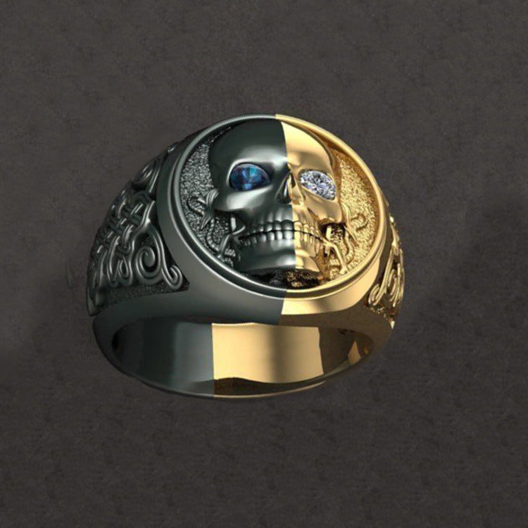 Wholesale Blue and white diamond two-color skull men' s ring