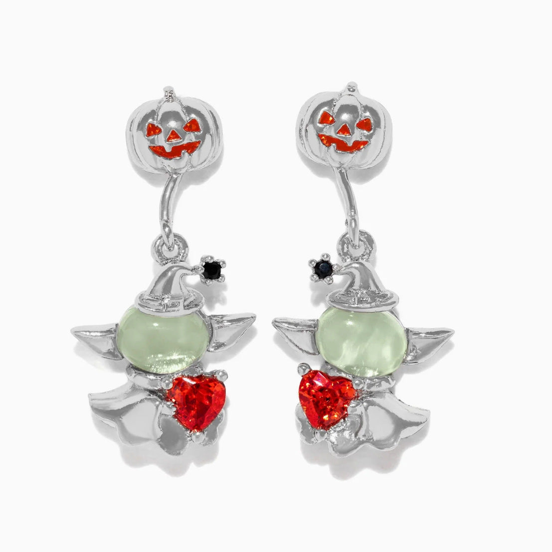 Wholesale Halloween Copper Gold Plated Oil Drop Zircon Cartoon Pumpkin Ghost Earrings ACC-ES-Xiny006