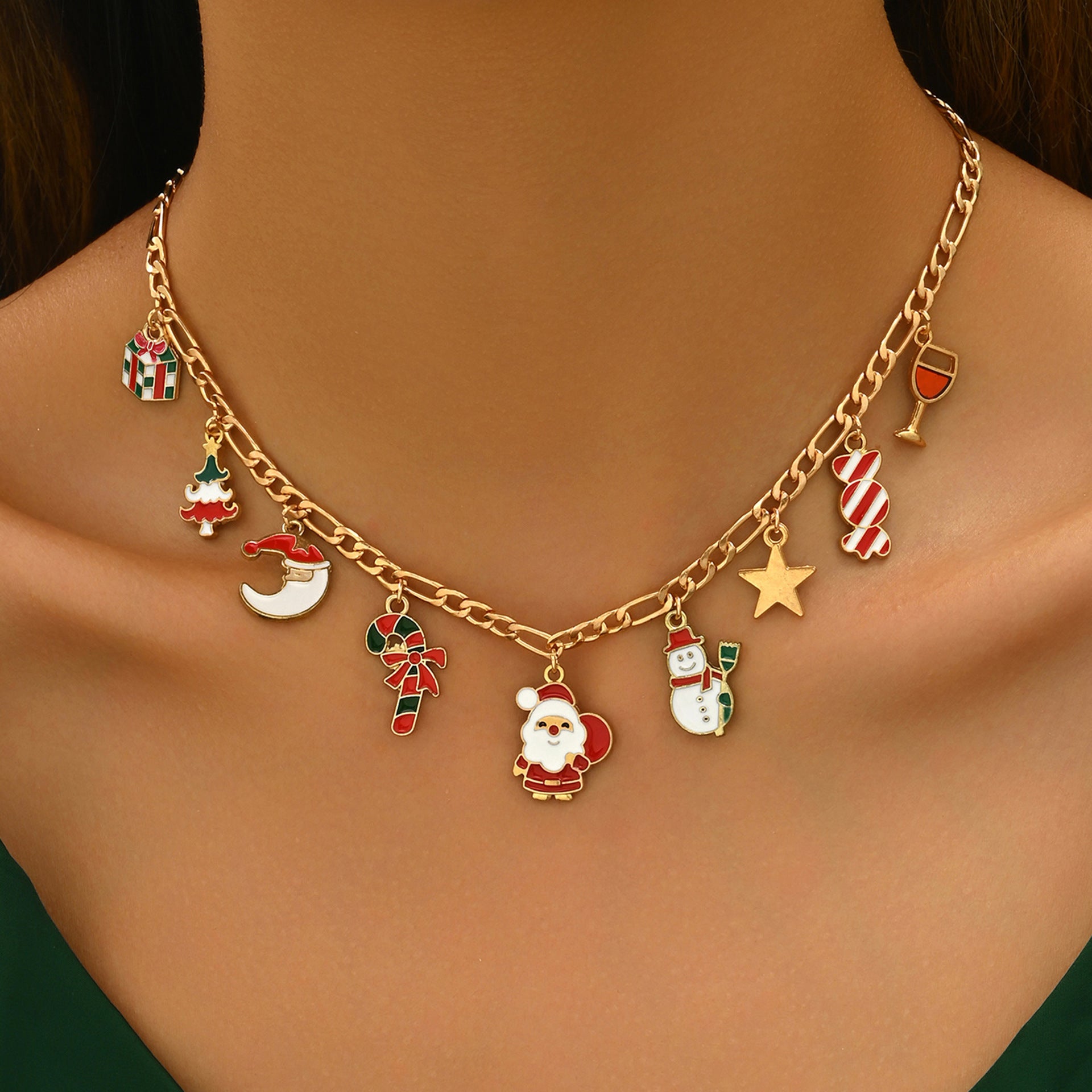 Wholesale Christmas Tree  Snowman Bell Necklace