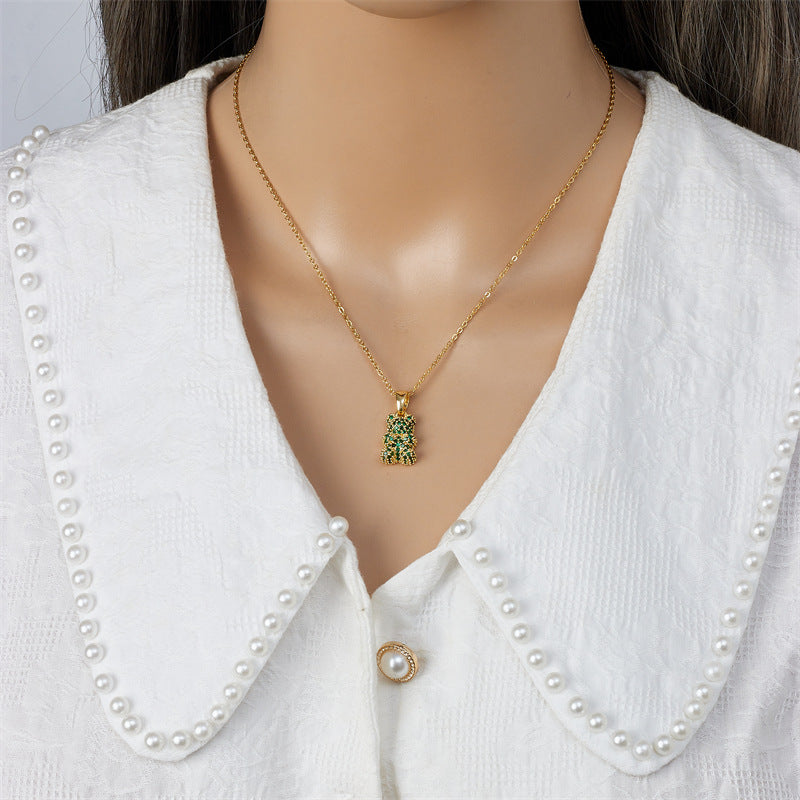 Wholesale  colorful bear necklace female niche design clavicle chain