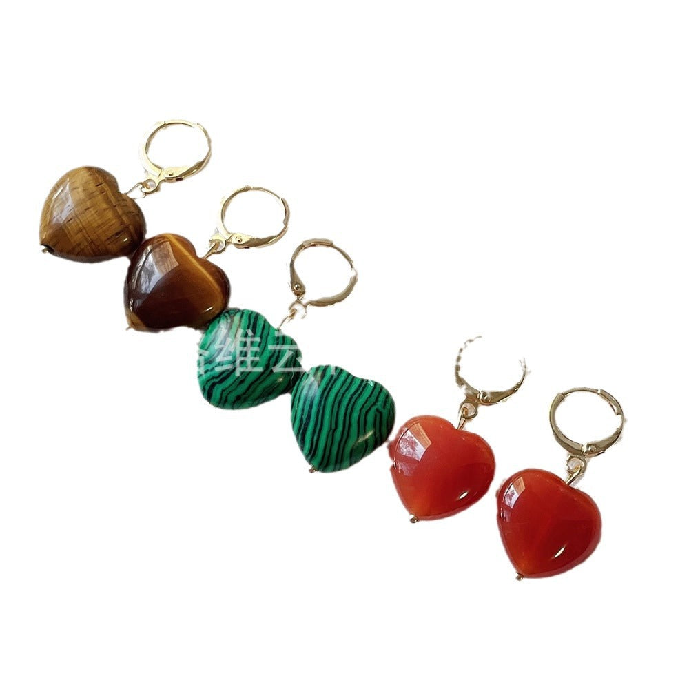 Wholesale 14K gold-wrapped lovely  red agate Crystal semi-precious stone peach heart-shaped earring