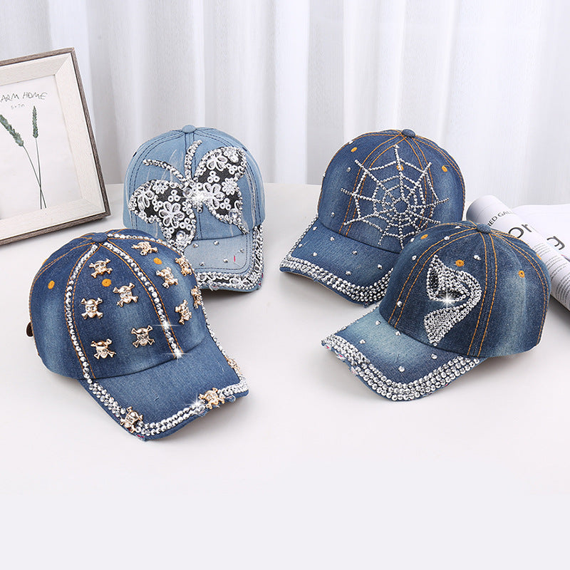 Wholesale Rhinestone Washed Denim Baseball Cap
