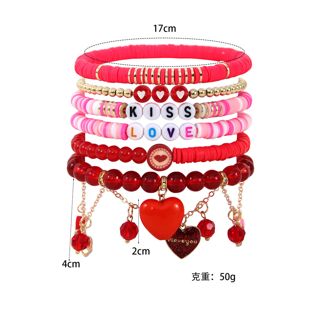 Wholesale Multi-layer Stacking Crystal Tassel Valentine's Day Bracelet