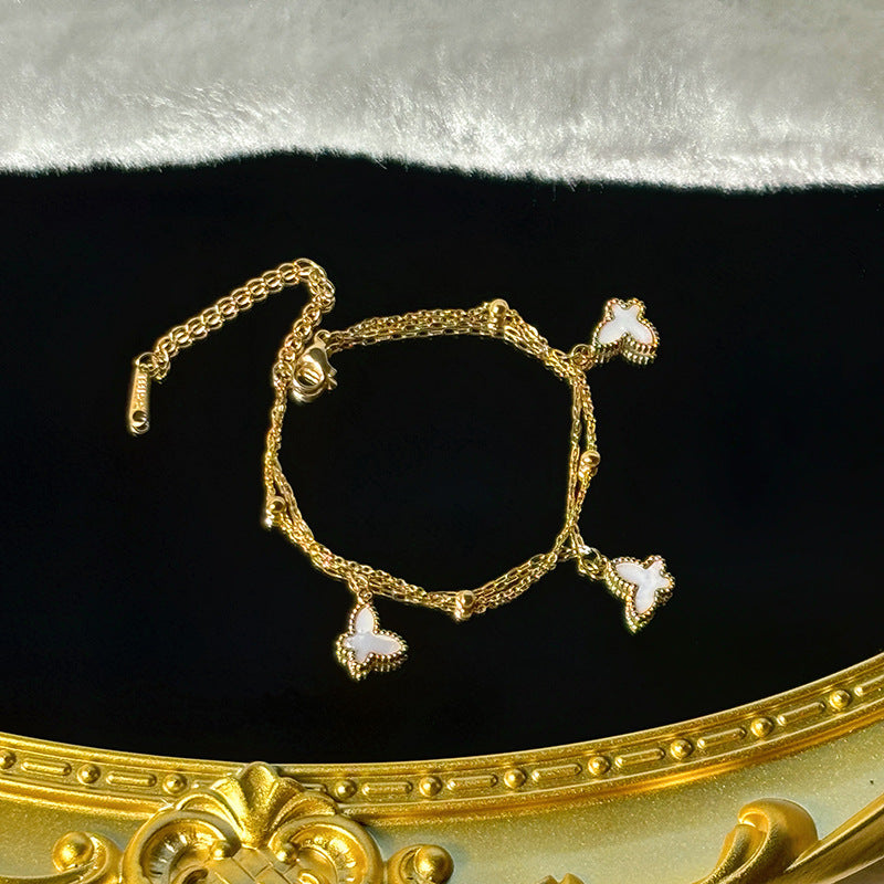 Wholesale  Non-Fading Electroplated  Butterfly Double-Layer Stainless Steel Bracelet