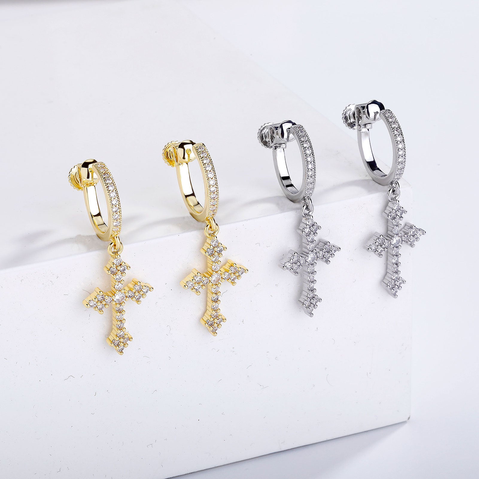 Wholesale Cross Ear Clip Circle Diamond Earrings