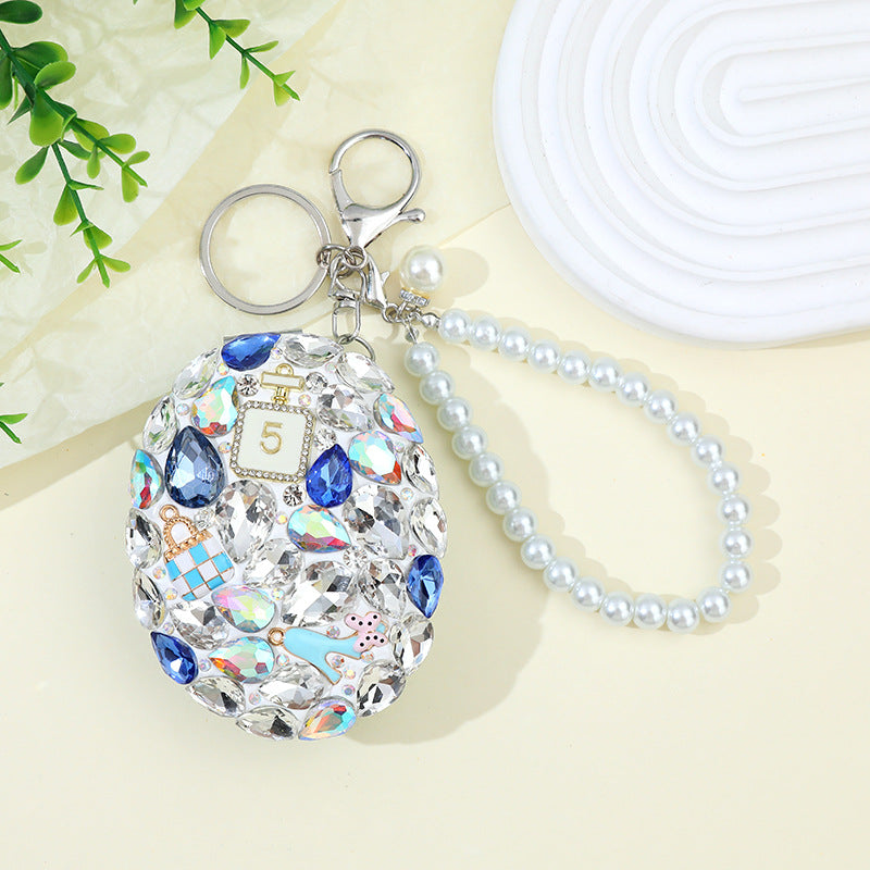 Wholesale Clay Rhinestone Glass Portable Oval Mini Mirror Keychain ACC-KC-ZhiYa024