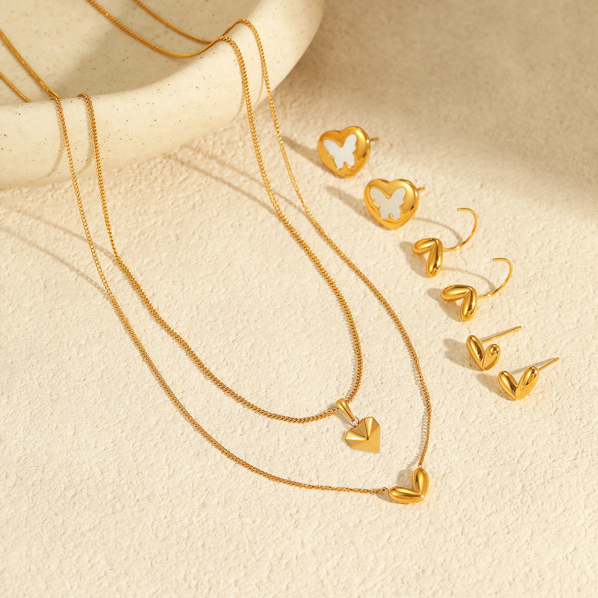 Wholesale  Stainless Steel Clavicle Chain Heart-Shaped Earrings Versatile Necklace Jewelry