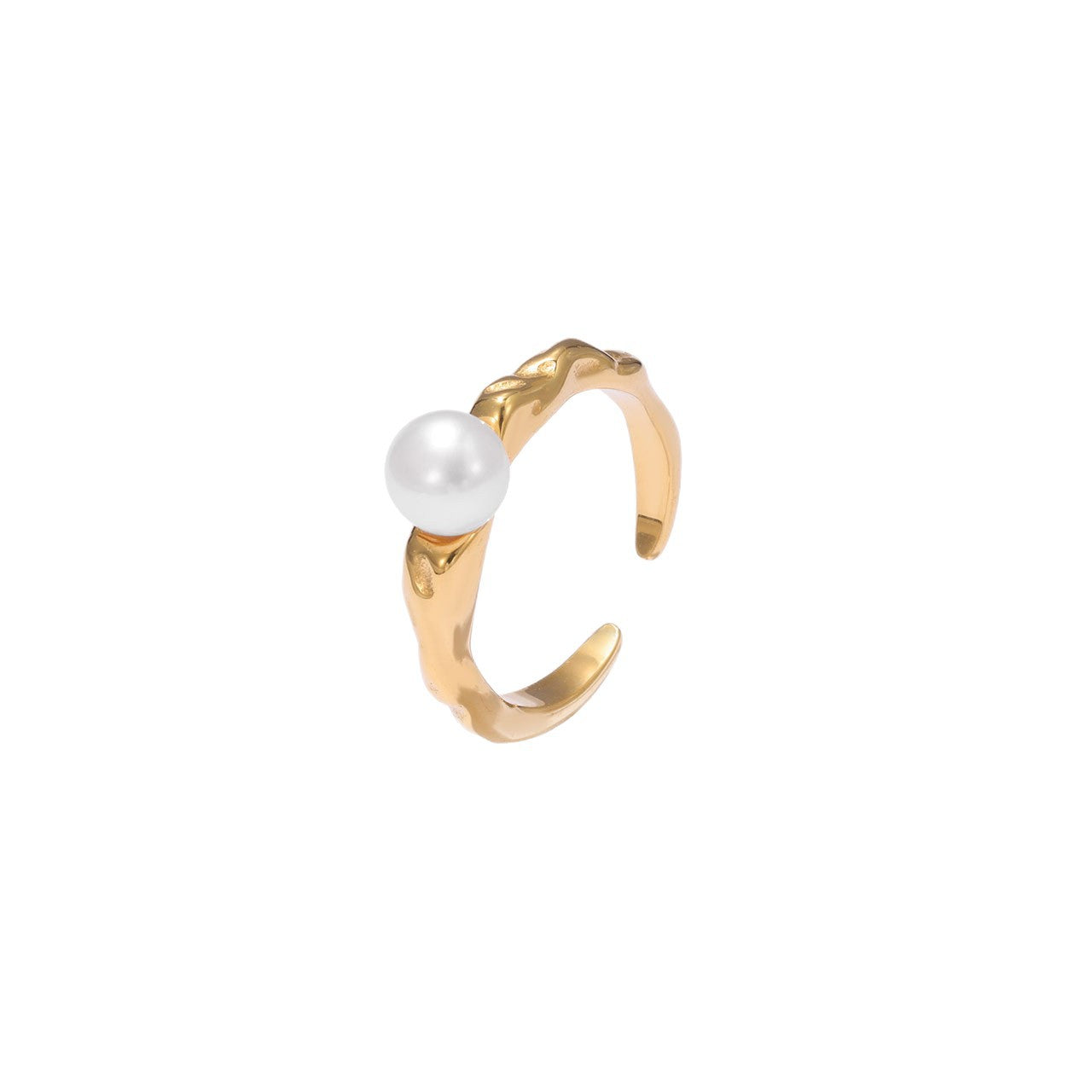 Wholesale Geometric Titanium Steel Open Ring with Faux Pearl