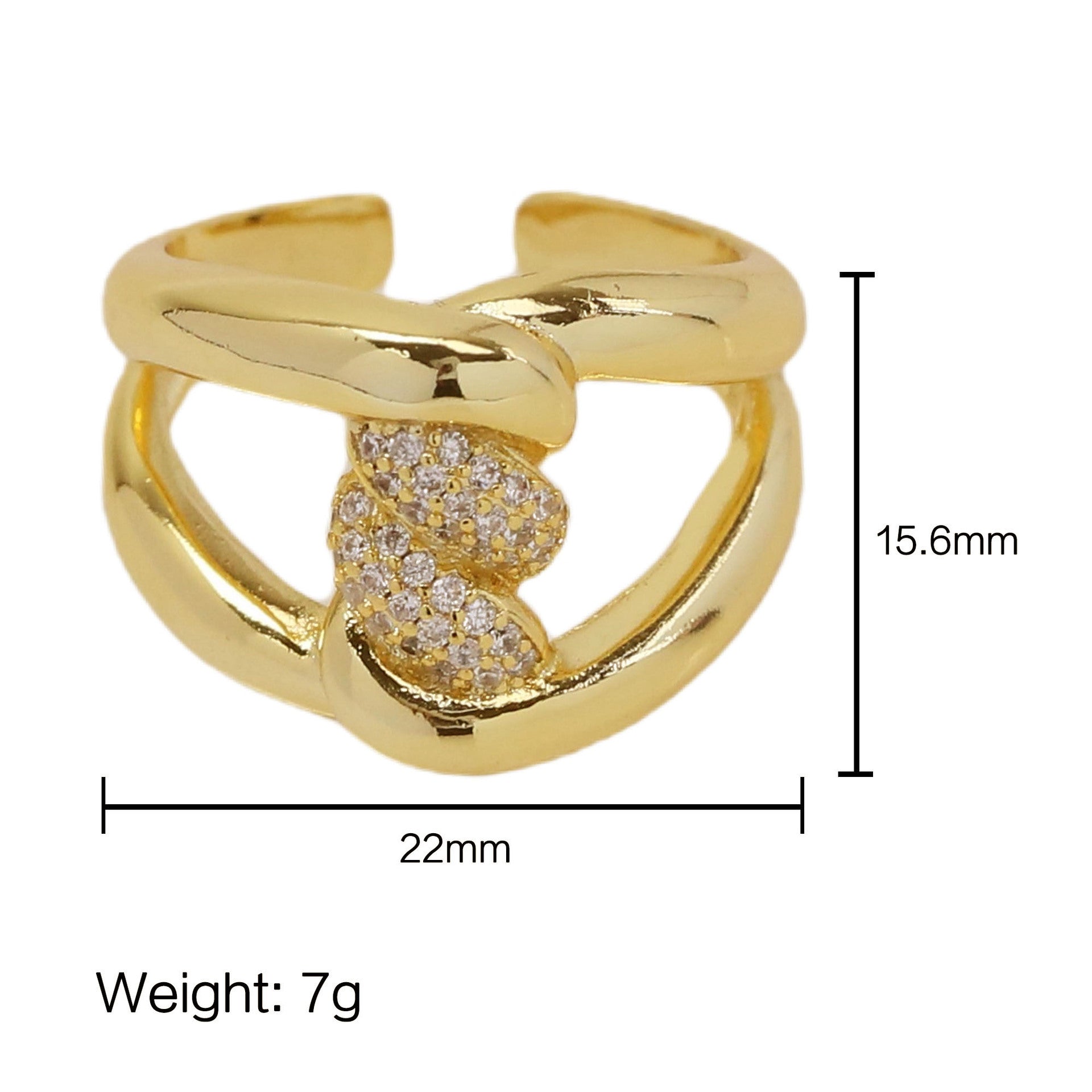 Wholesale 18k Golden Brass Zircon Twist Thread Swivel Button Ring