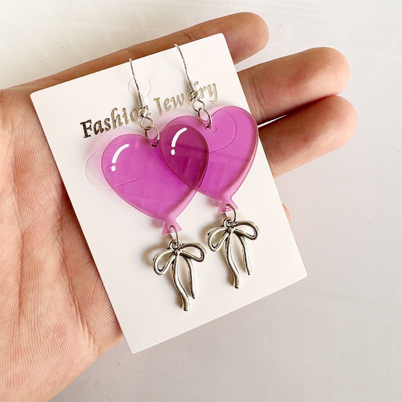 Wholesale Love-Shaped Acrylic Earrings Balloon Bow Design Fashion Accessory