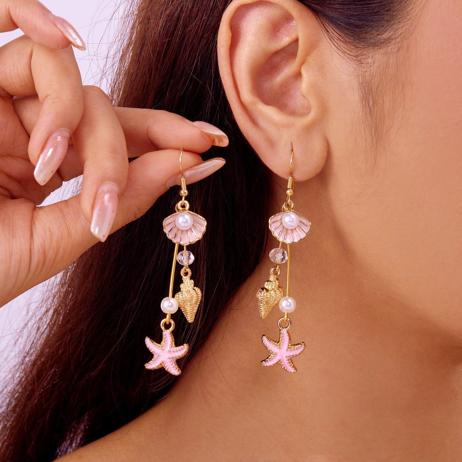 Wholesale summer conch shell starfish ear hook earrings