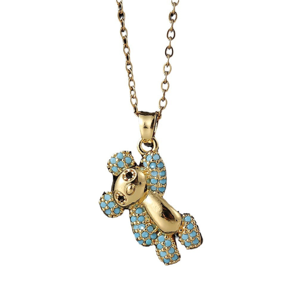 Wholesale Copper Zircon Electroplated Colorful Bear Pendant Necklaces ACC-NE-SY004