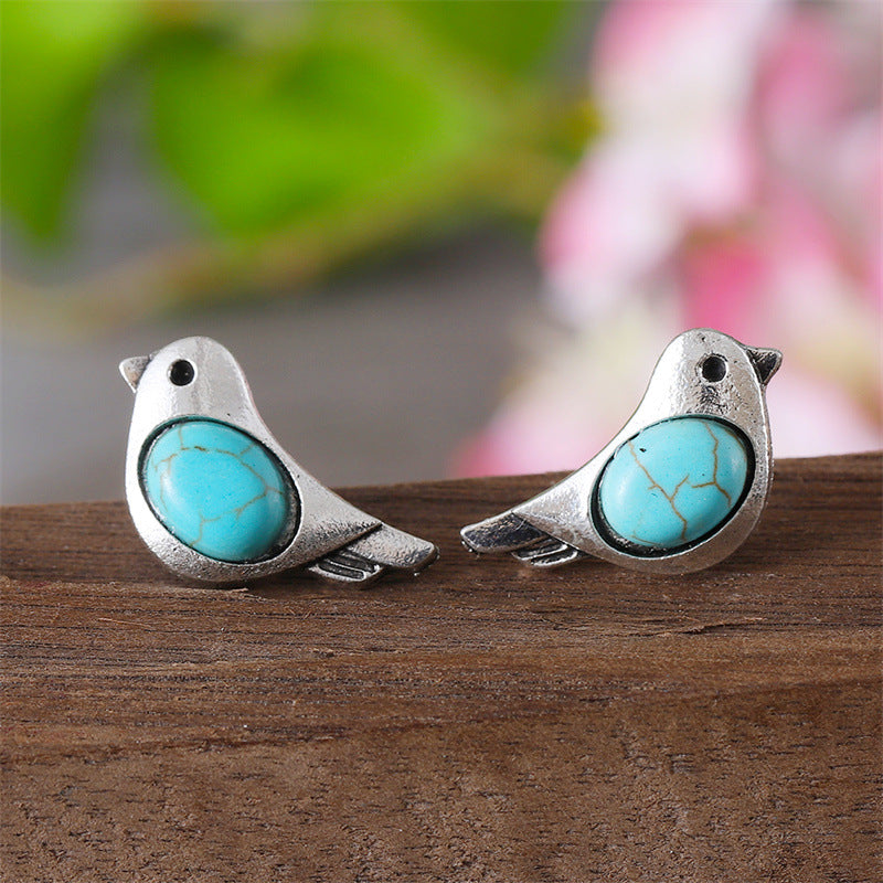 Wholesale  Creative Bird Earrings Inlaid Turquoise Vintage Earring