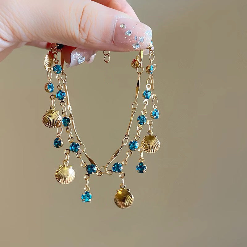 Wholesale Chic Blue Zircon Gold Shell Pendant Necklace Fashion Jewelry Accessory Ideal For Gift And Resale