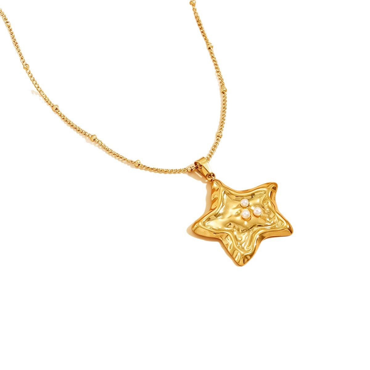 Wholesale Fresh Vacation Style Pearl Starfish Pendant Necklace 18K Gold Plated Stainless Steel Women S Collarbone Chain Fashion Accessory