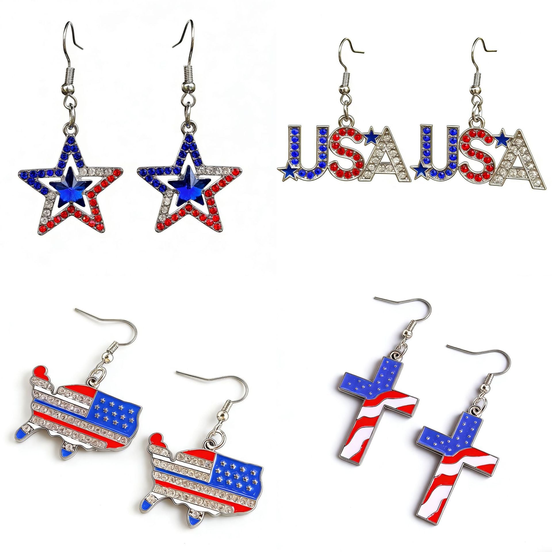 Wholesale American Independence Day Alloy Earrings with Diamond