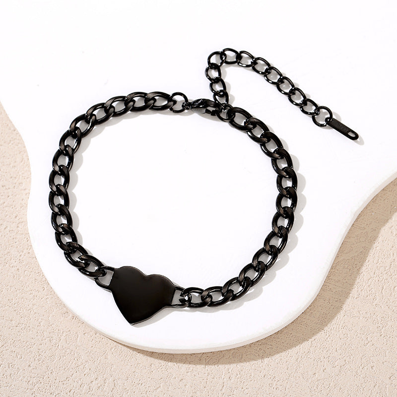 Wholesale Heart Shaped Cuban Chain Stainless Steel Bracelet Blank for Engraving Jewelry Accessory