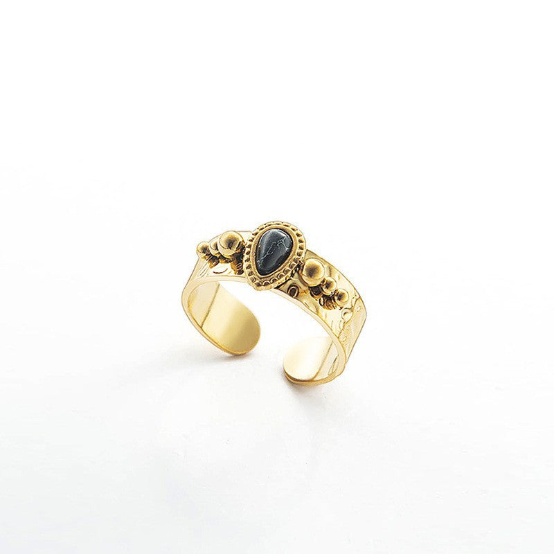 Wholesale Natural Stone Ring Titanium Steel Gold Plated Non-fading Adjustable Split Ring