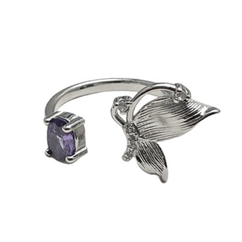 Wholesale Purple Diamond Butterfly Brushed Irregular  Ring Necklace