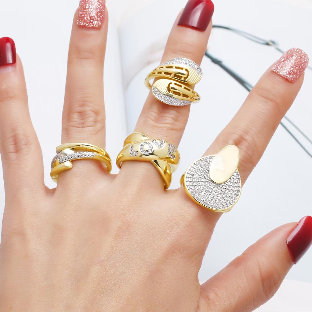 Wholesale two-color heart-shaped open copper plated 18k gold ring