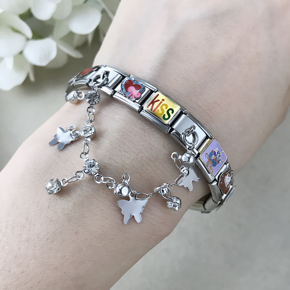 Wholesale  Italian Charm Bracelet 9mm DIY Butterfly Star Shape   Creative Stainless Steel Composable Bracelet
