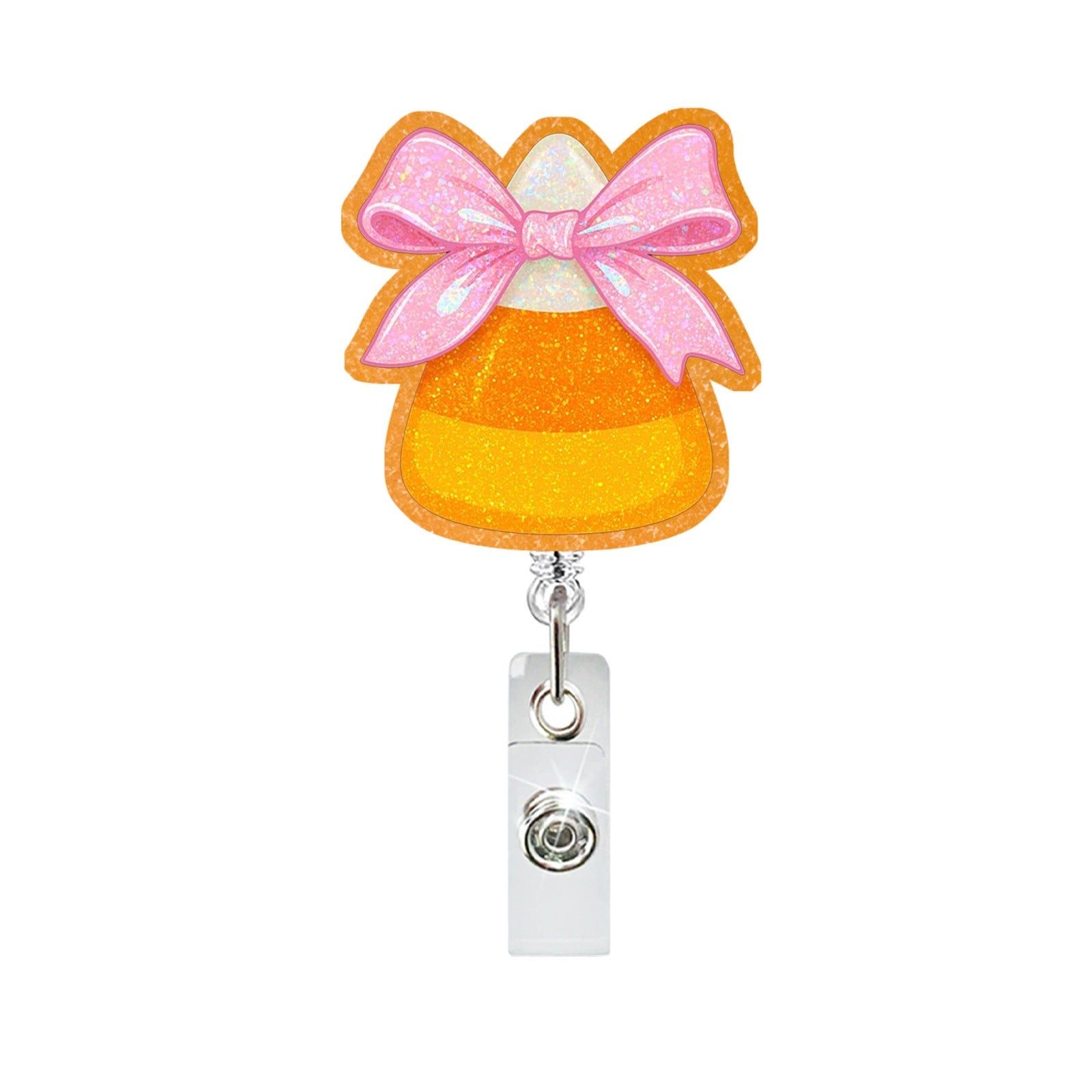 Wholesale Chic Bow Retractable Badge Reel with Glitter Acrylic Charm for Nurses and Teachers