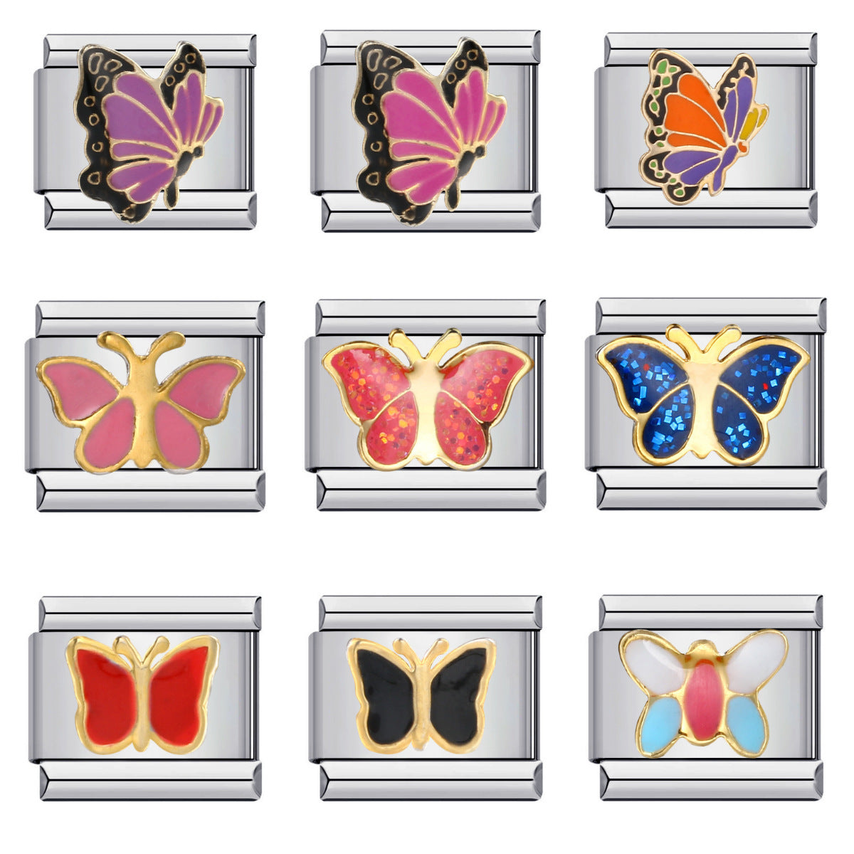 Wholesale Colorful Butterfly Italian Charm Bracelet DIY Stainless Steel Jewelry Accessory for Resale