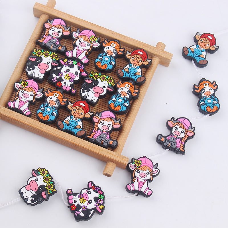 Wholesale 5pcs Cartoon Cow Silicone Focal Beads ACC-BDS-GuangTian035