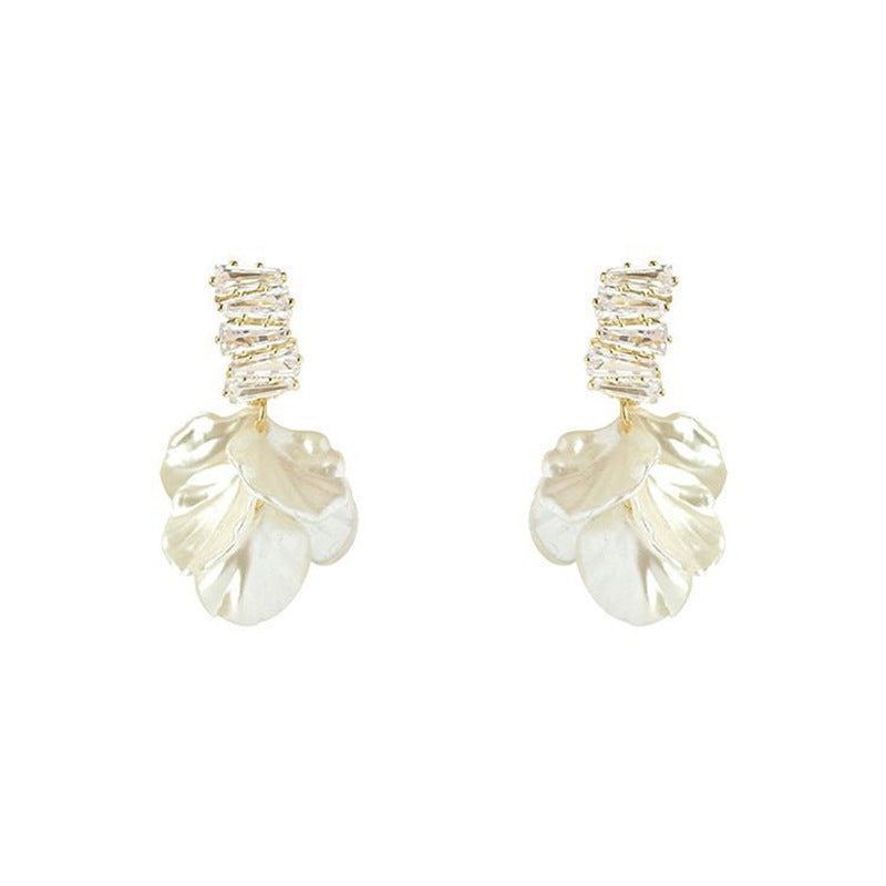 Wholesale Silver Zircon  Shell Flower Tassel Earrings