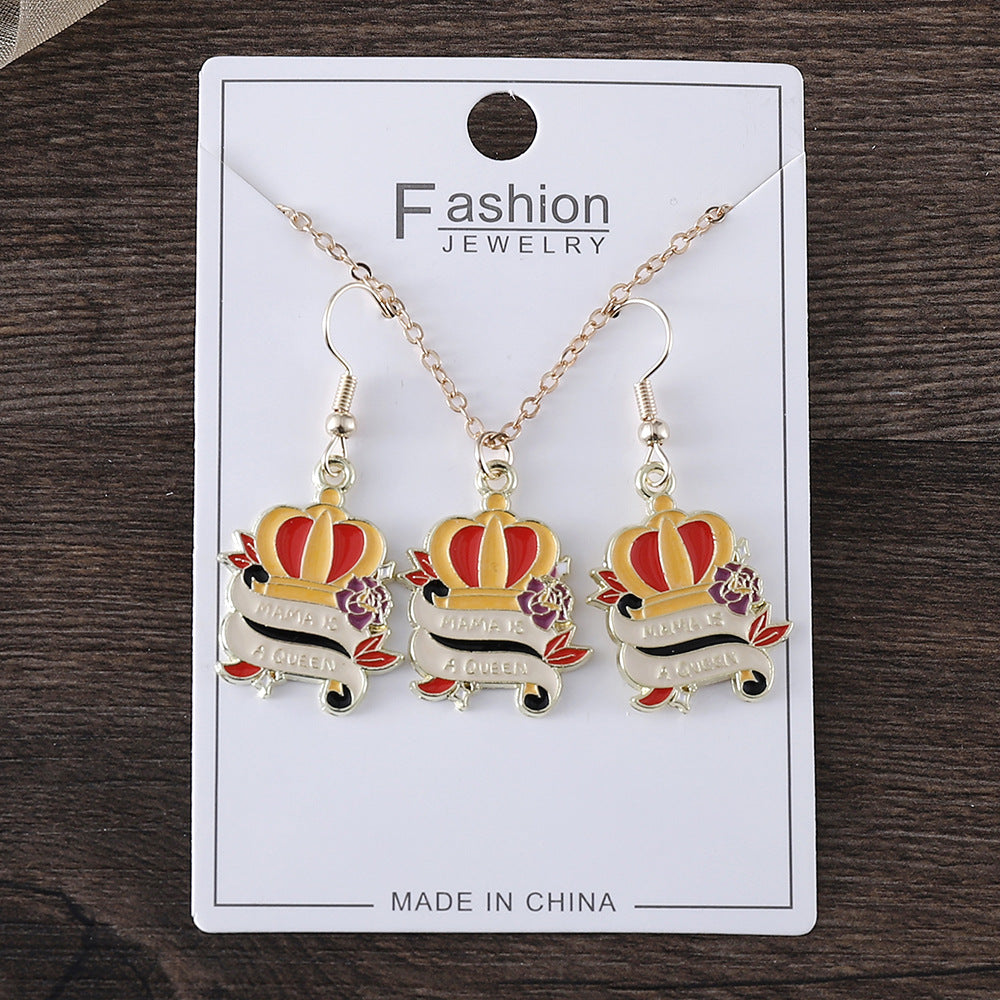 Wholesale Mother's Day Love Flower Diamond Crown Earrings Necklace Card suit