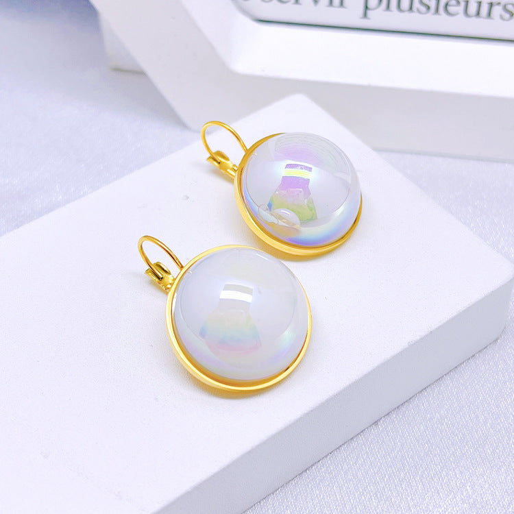 Wholesale Titanium Steel full diamond round pendant mid-length flower earrings