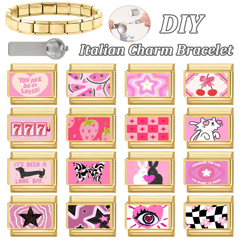 Wholesale 9mm Italian Charm Starter Bracelets DIY square Single Section Creative Stainless Steel Composable Bracelet