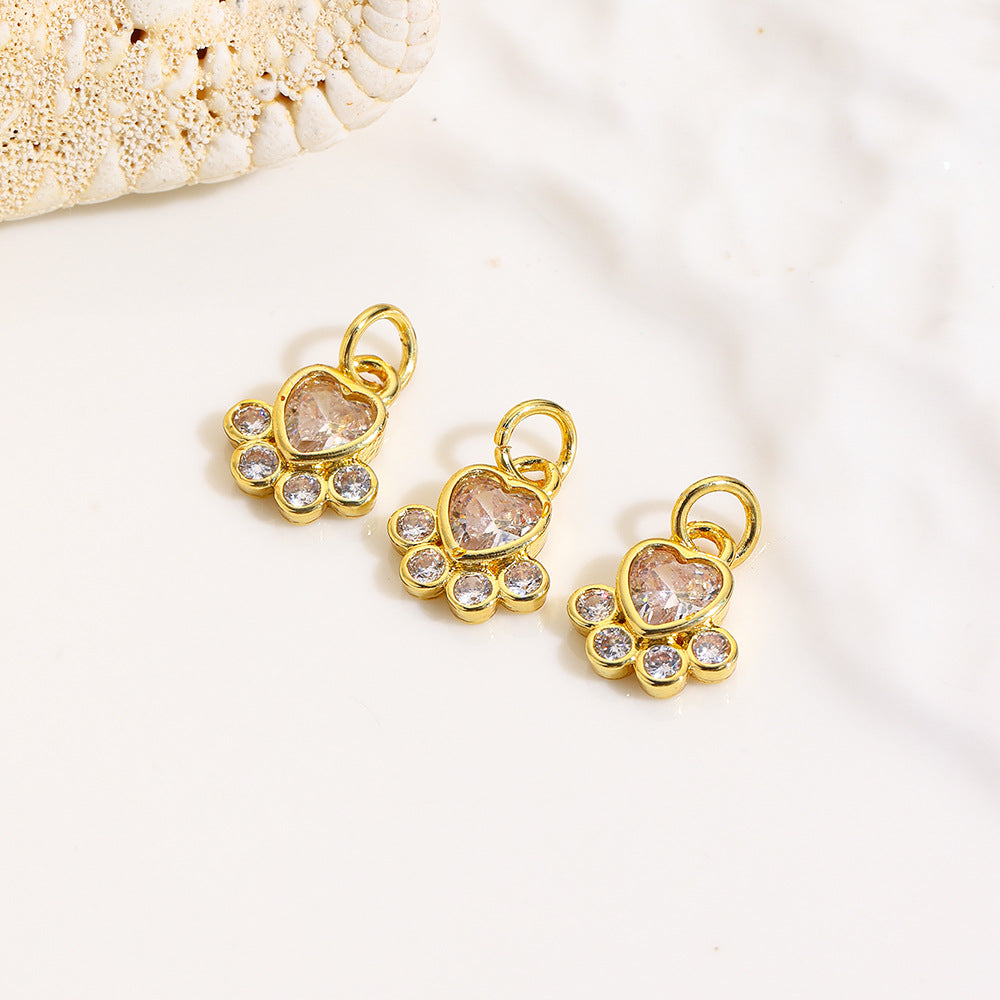 Wholesale Simple Micro-inlaid Zircon Dog Paw Print  Charms