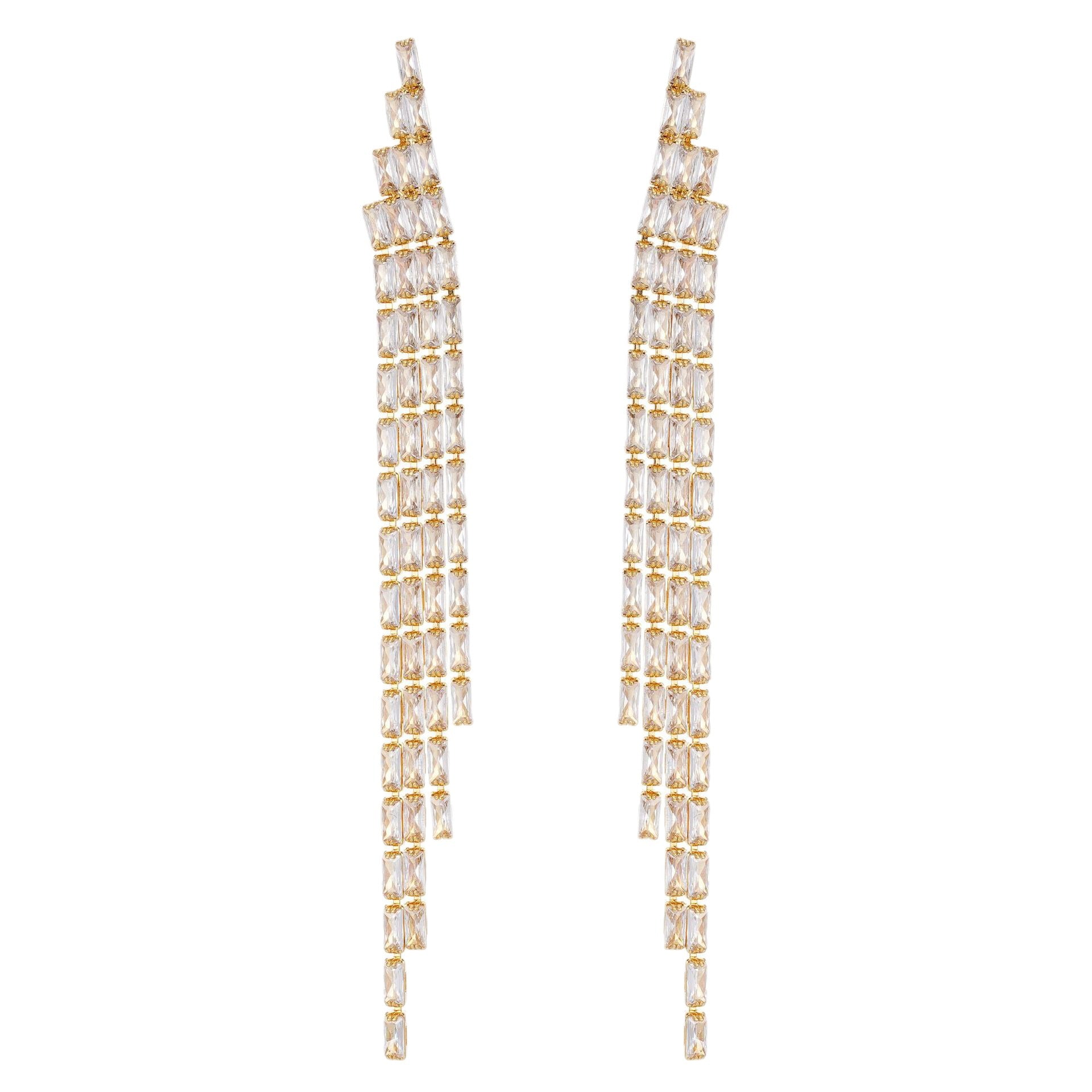 Wholesale  Long Zircon Tassel Earrings Full Diamond Light Luxury Golden Silver Needle Tassel Earrings