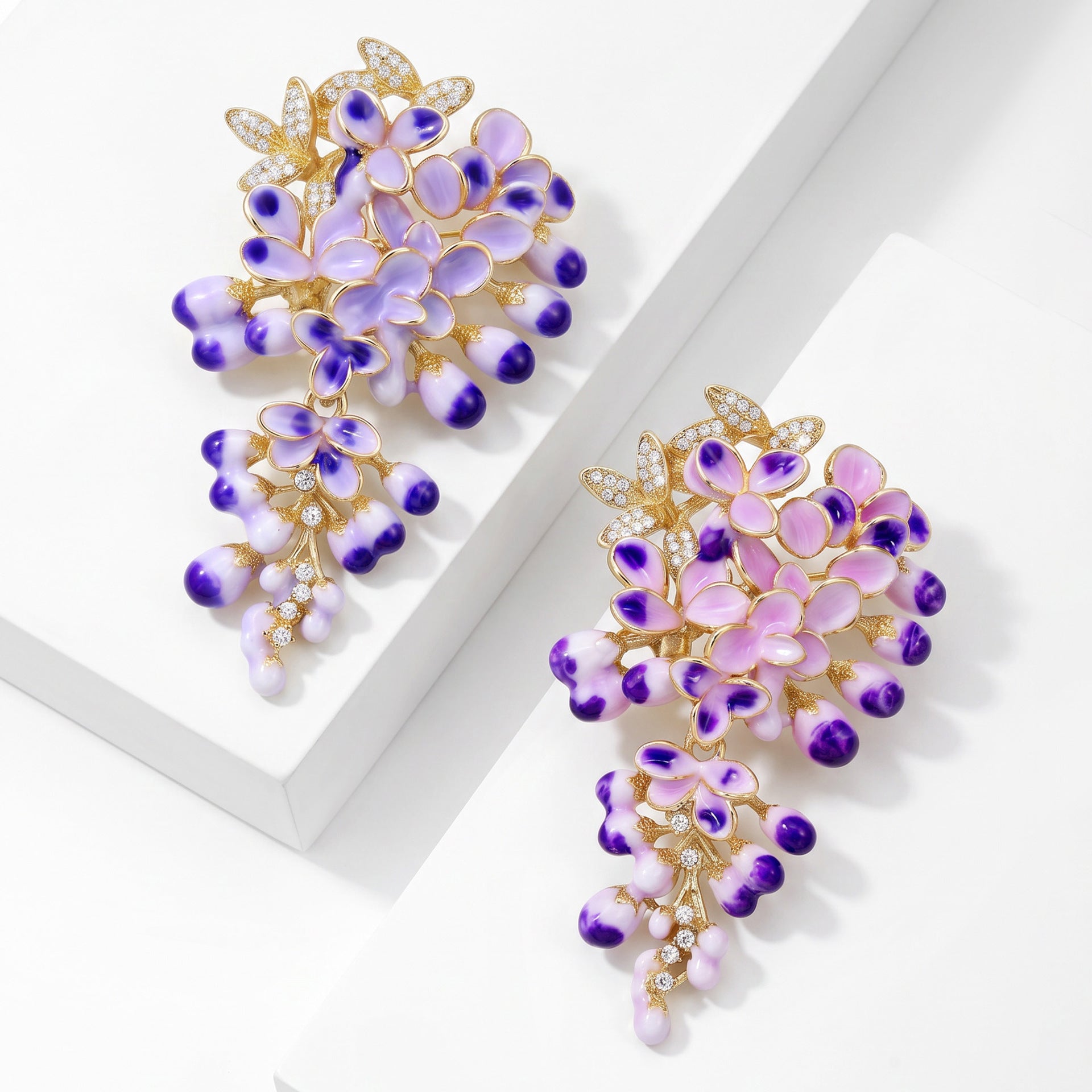 Wholesale Elegant Wisteria Flower Brooch Alloy Enamel Decorative Pin Women Suit Coat Gift Boutique Accessory